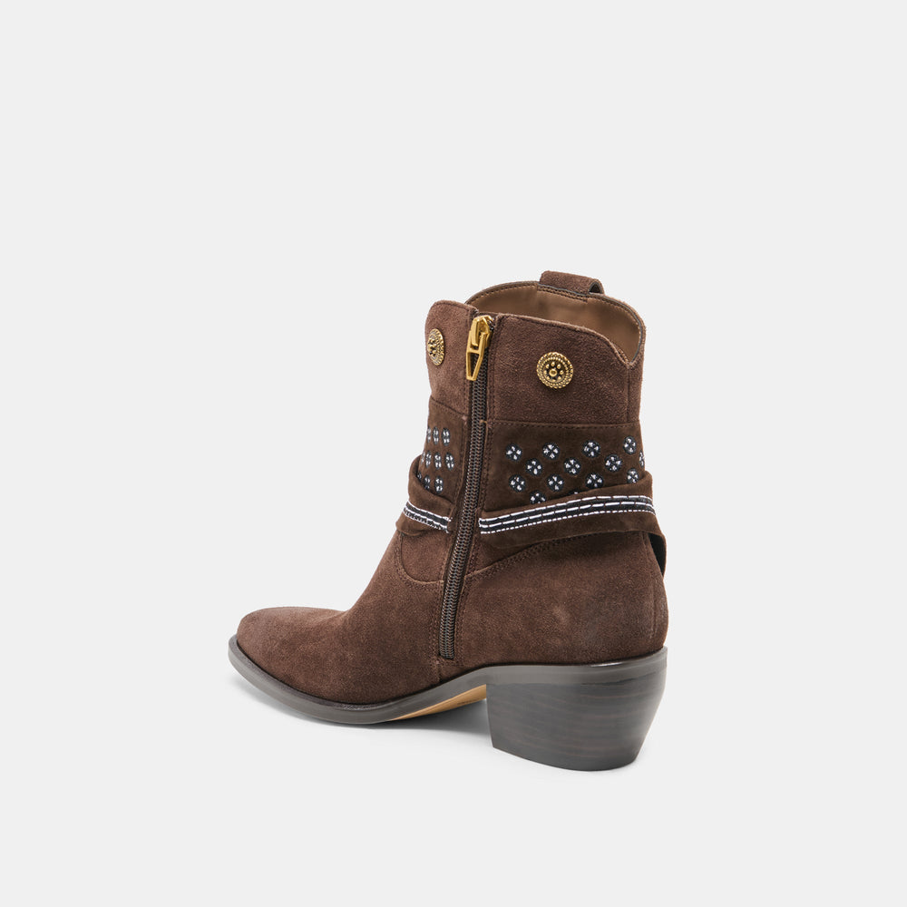 Dolce Vita SHOES | MEKALA Dk Brown Suede Pointed-Toe Ankle Western Boots