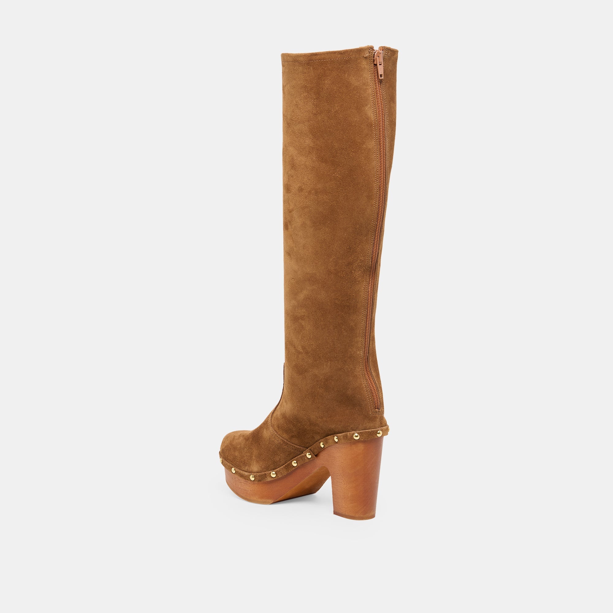 Dolce Vita SHOES | JENNY Chestnut Suede Knee-High Platform Wood Sole Boots