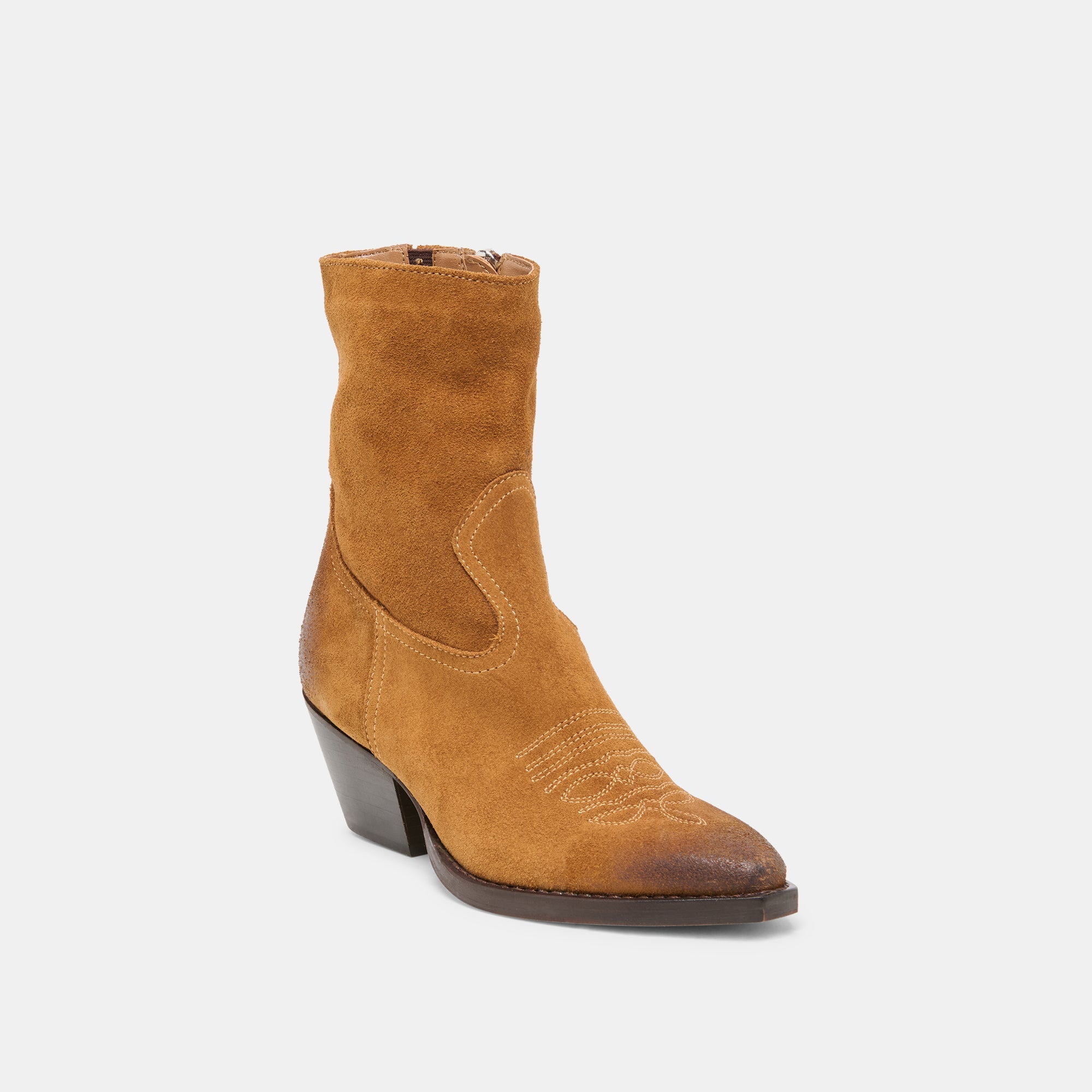 Dolce Vita SHOES | KLYDE Cognac Suede Block Heel Ankle Boots