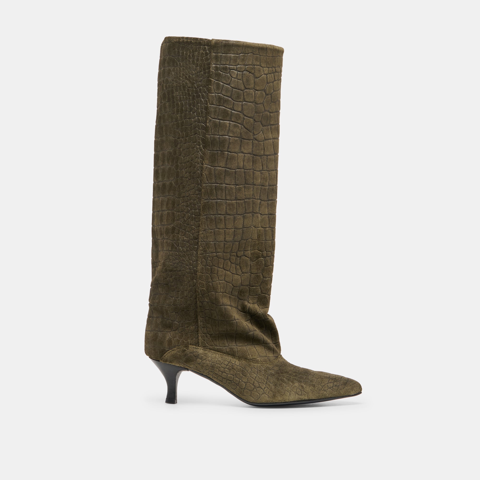 Dolce Vita SHOES | Roxla Olive Croco Embossed Leather Boots