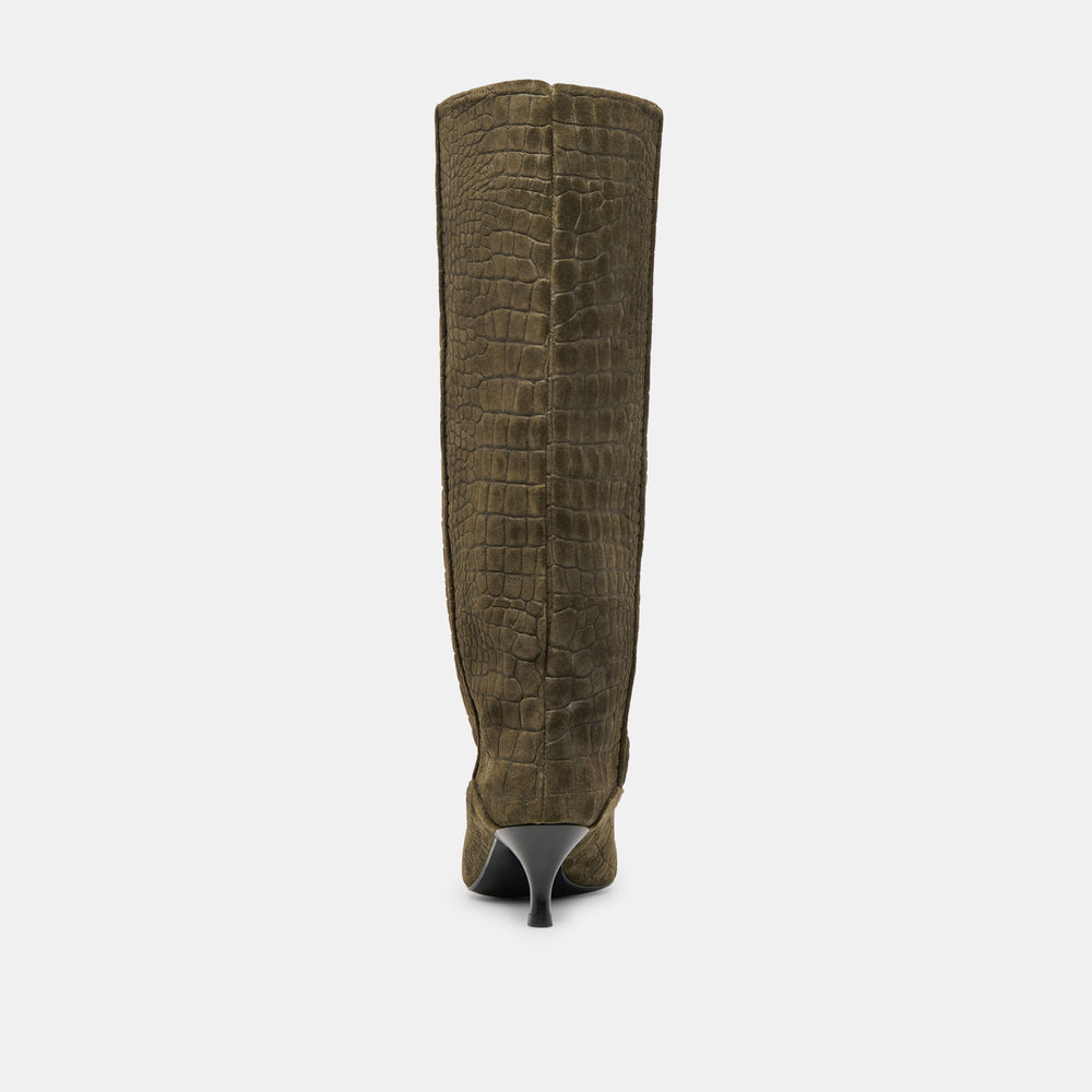 Dolce Vita SHOES | Roxla Olive Croco Embossed Leather Boots