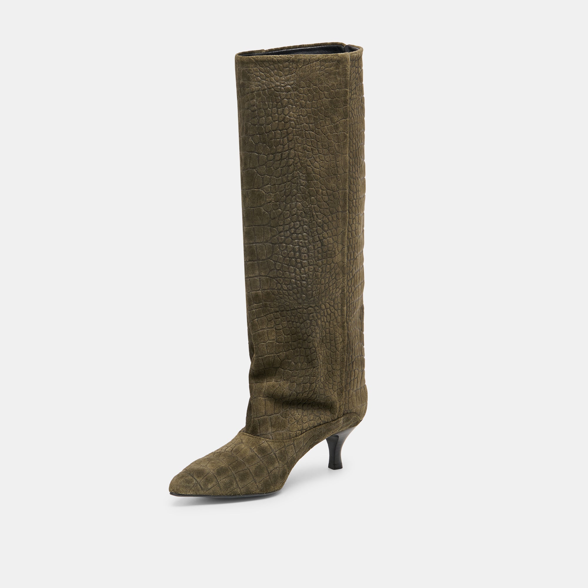 Dolce Vita SHOES | Roxla Olive Croco Embossed Leather Boots