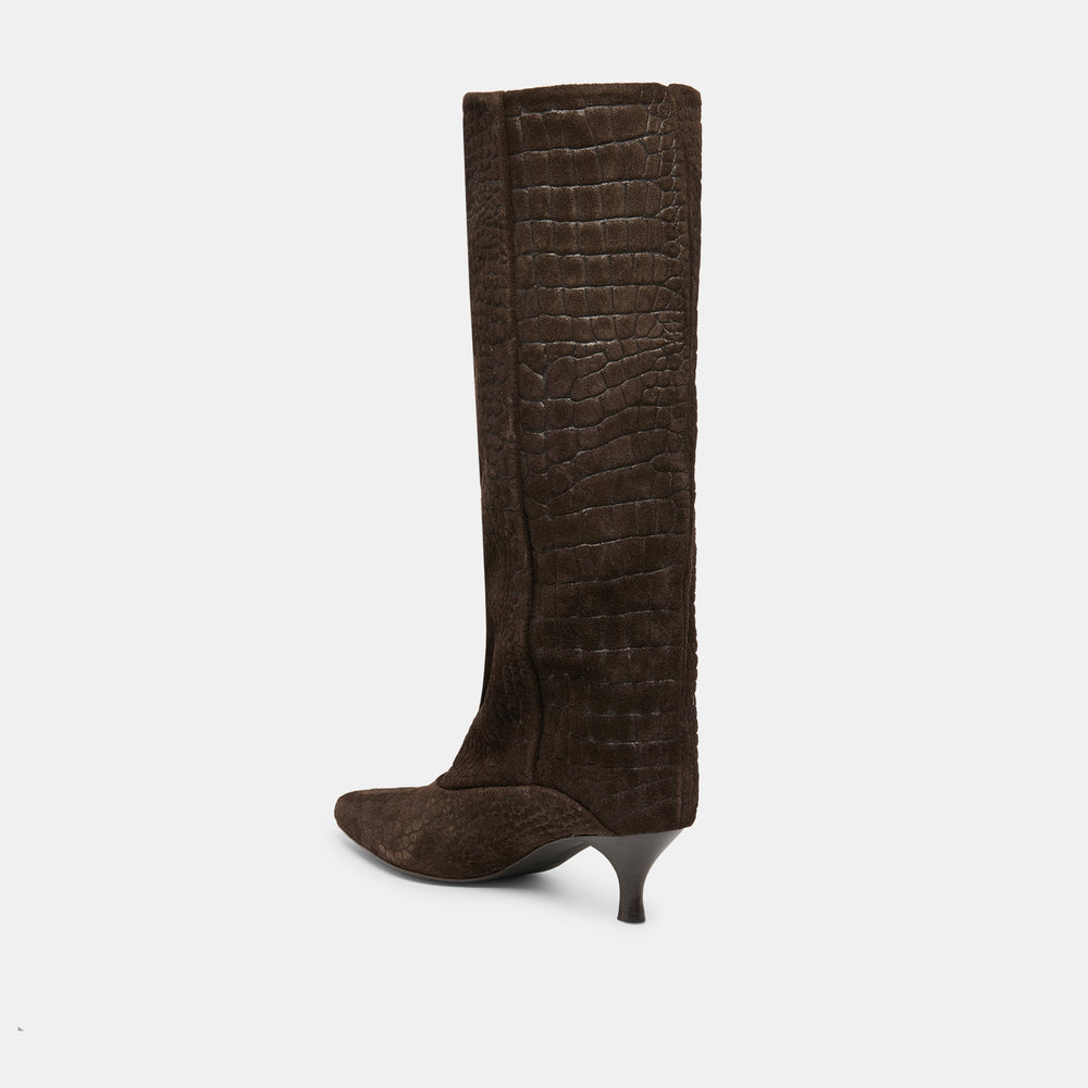 Dolce Vita SHOES | Roxla Dk Chocolate Croco Embossed Leather Boots