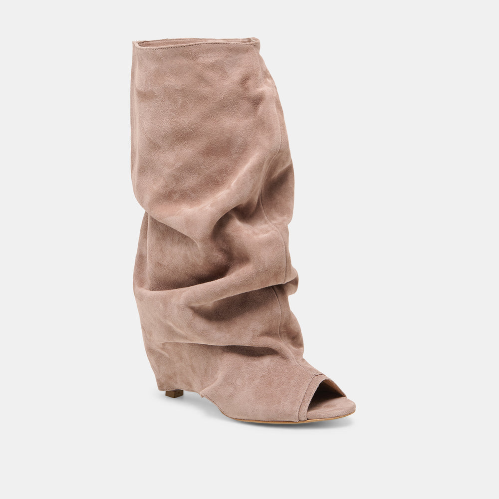Dolce Vita SHOES | CLYFF Taupe Suede Slouch Foldover Open-Toe Boots