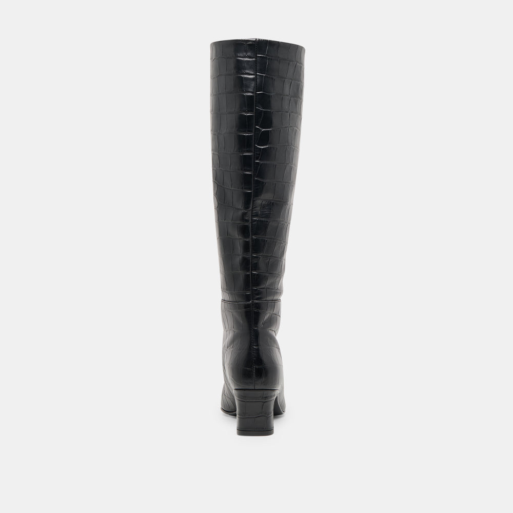Dolce Vita SHOES | Trixi Noir Croco Embossed Leather Boots