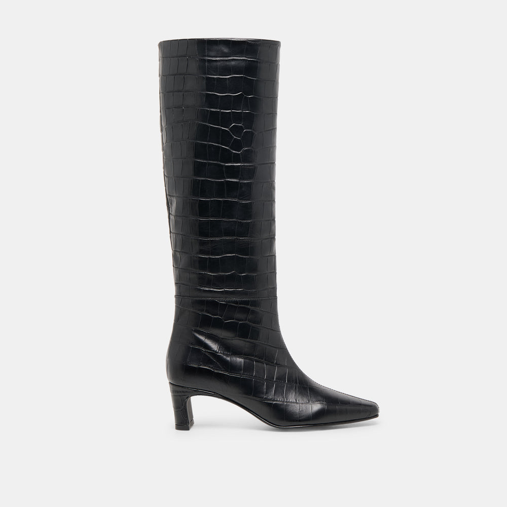 Dolce Vita SHOES | Trixi Noir Croco Embossed Leather Boots