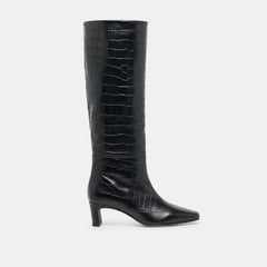 Dolce Vita SHOES | Trixi Noir Croco Embossed Leather Boots
