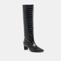 Dolce Vita SHOES | Trixi Noir Croco Embossed Leather Boots