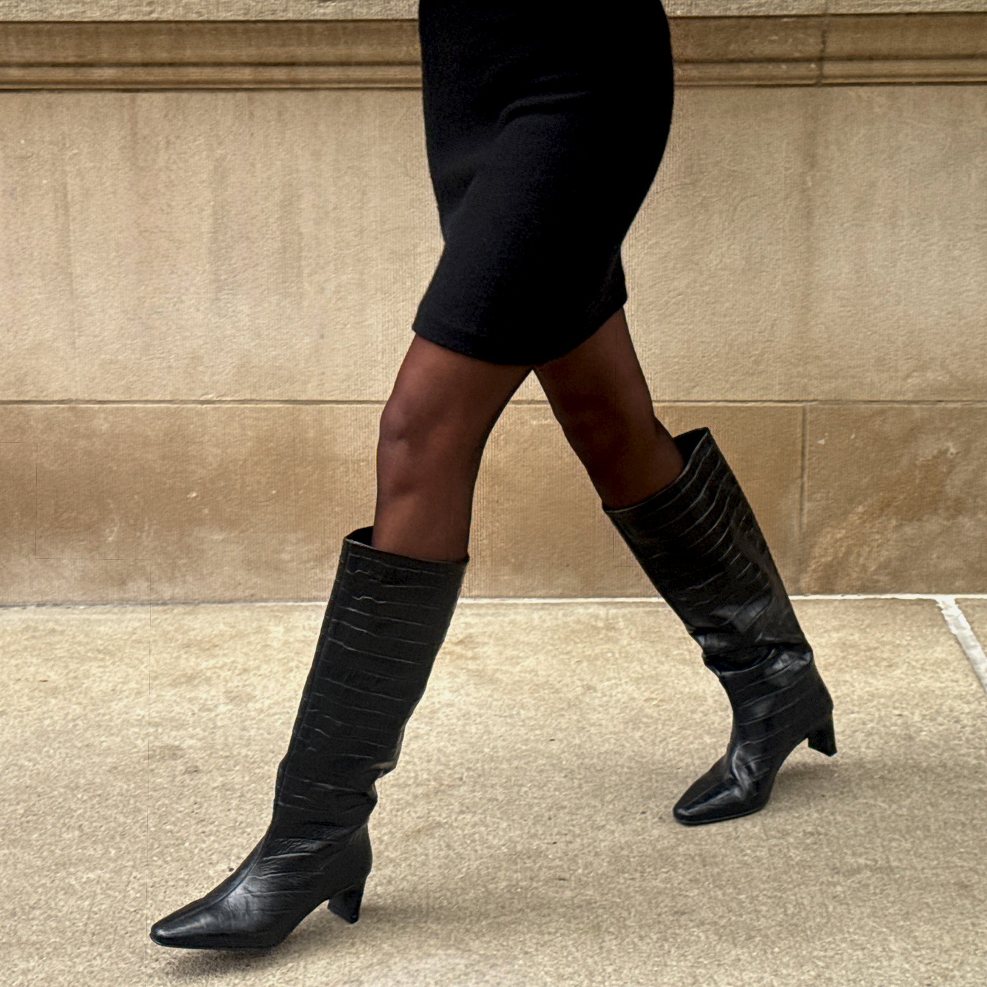 Dolce Vita SHOES | Trixi Noir Croco Embossed Leather Boots