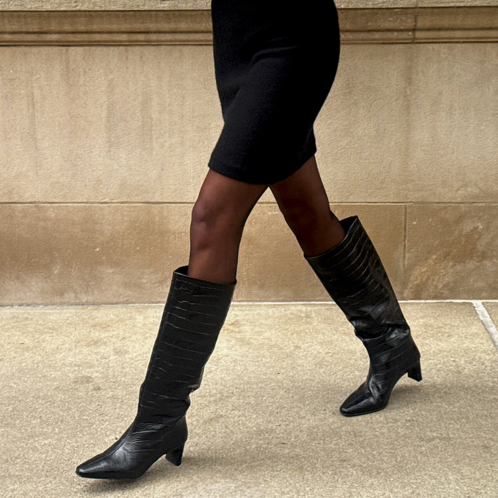 Dolce Vita SHOES | Trixi Noir Croco Embossed Leather Boots