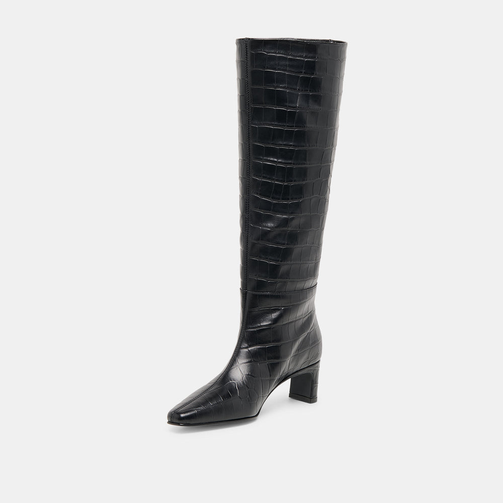 Dolce Vita SHOES | Trixi Noir Croco Embossed Leather Boots