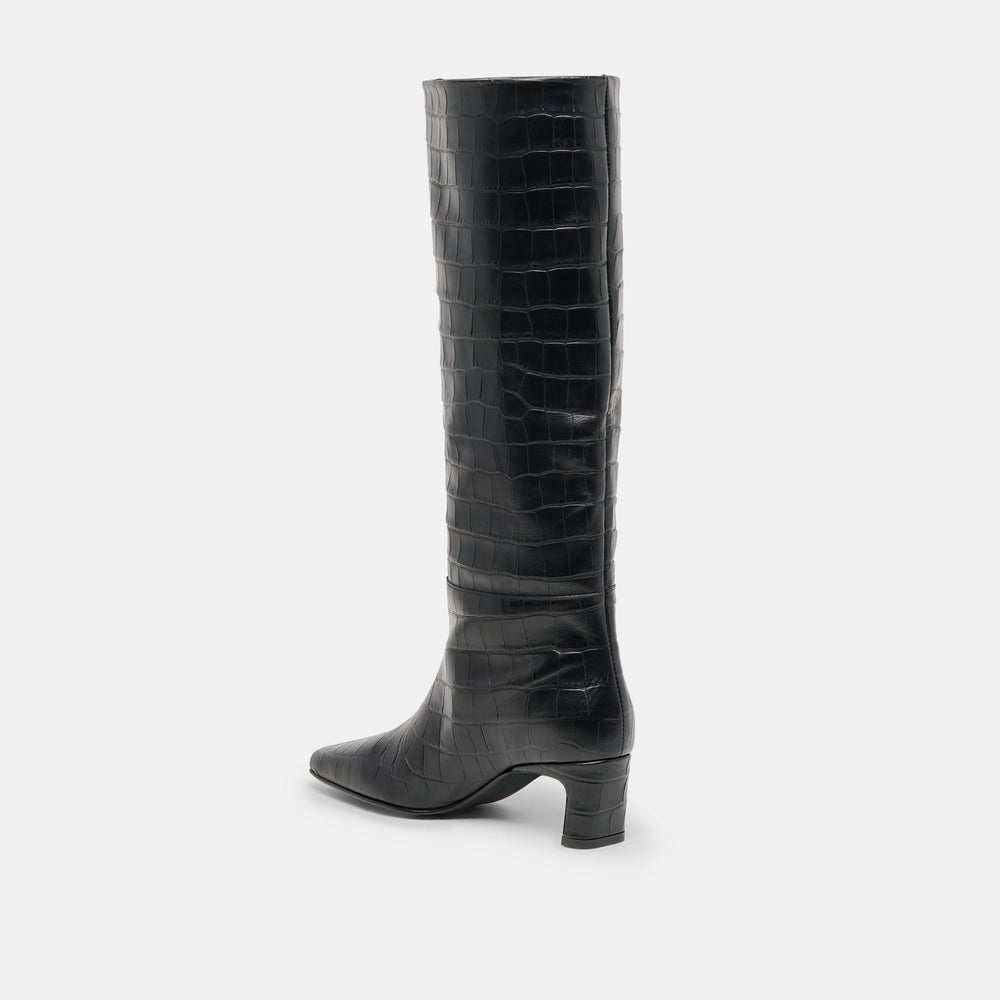 Dolce Vita SHOES | Trixi Noir Croco Embossed Leather Boots