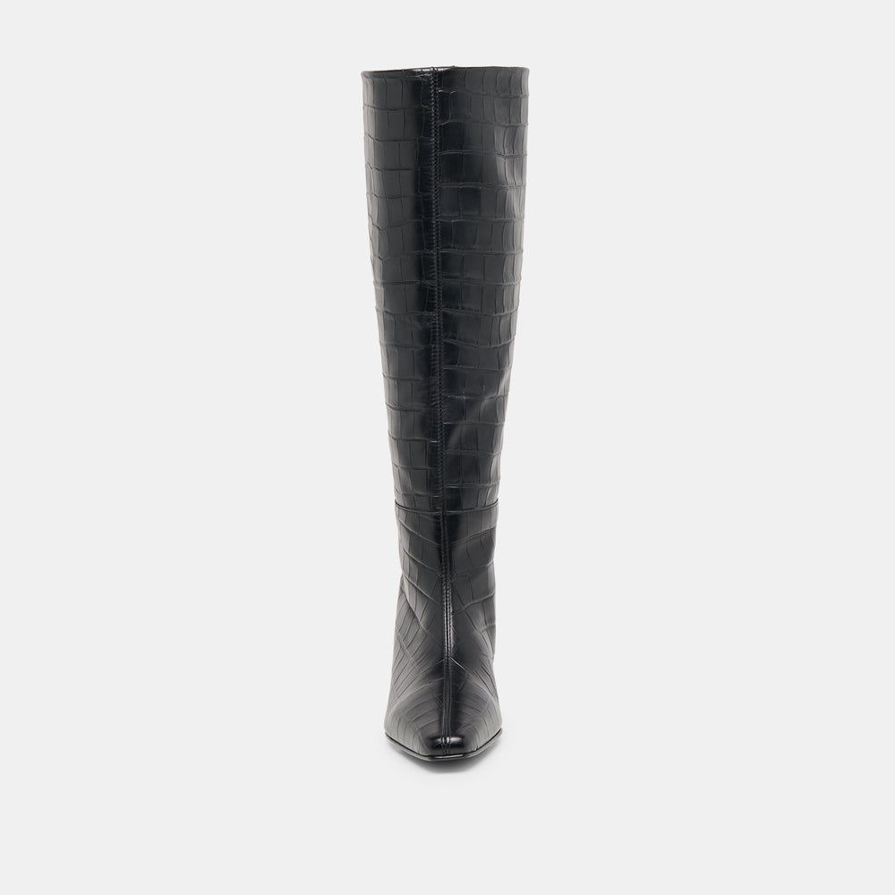 Dolce Vita SHOES | Trixi Noir Croco Embossed Leather Boots