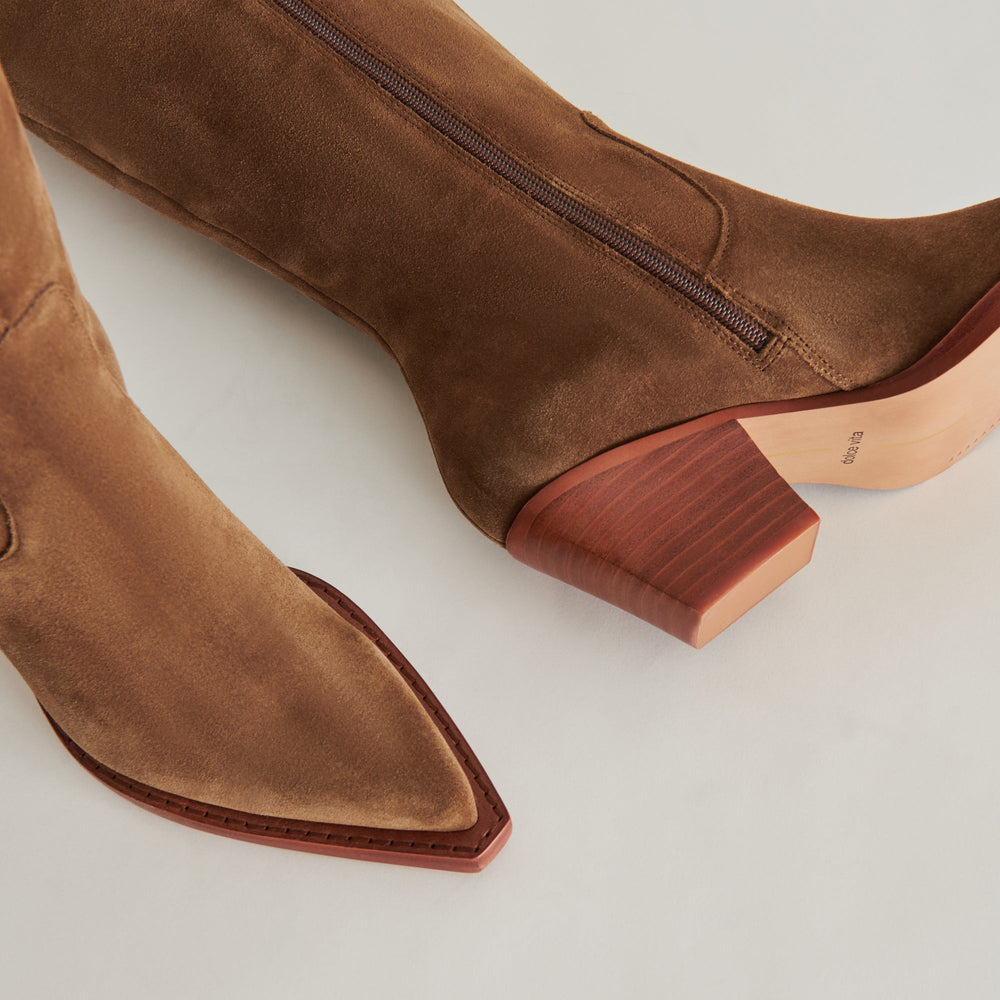 Dolce Vita SHOES | RAJ Wide Calf Boots Brown Suede | Women's Brown Suede Knee-High Boots
 – Dolce Vita