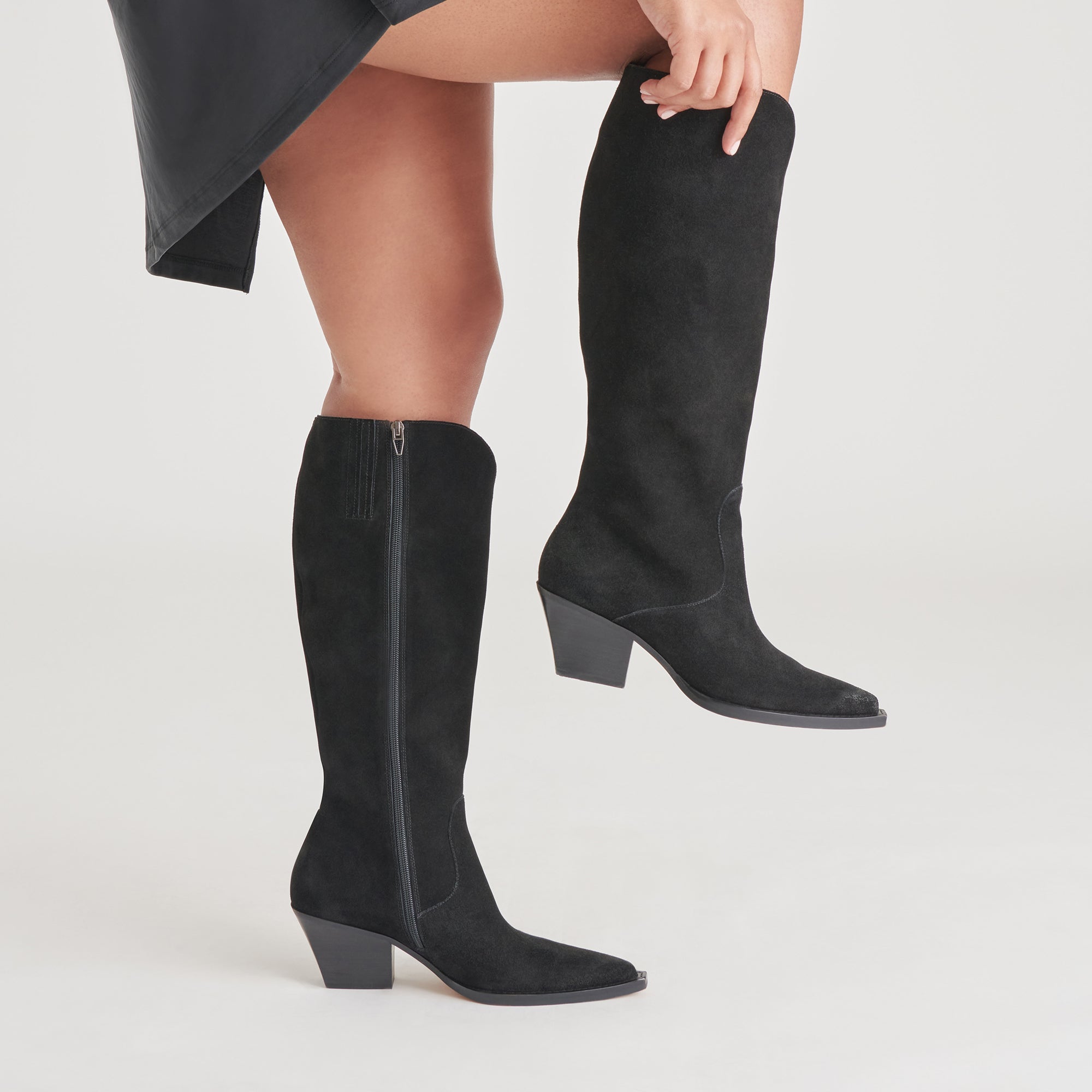 Dolce Vita SHOES | RAJ Wide Calf Boots Onyx Suede | Women's Onyx Suede Knee-High Boots
 – Dolce Vita