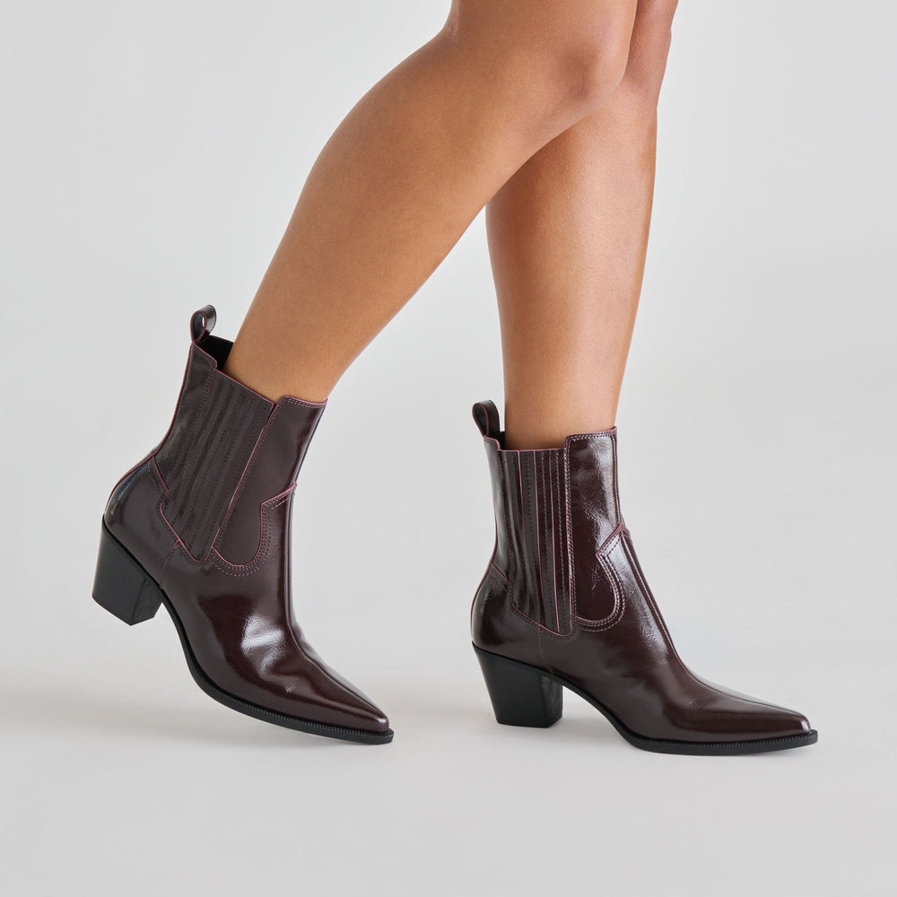 Dolce Vita SHOES | Slim Mulberry Crinkle Patent Booties