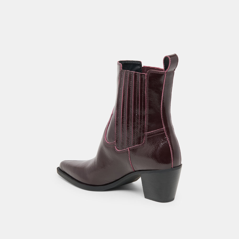 Dolce Vita SHOES | Slim Mulberry Crinkle Patent Booties