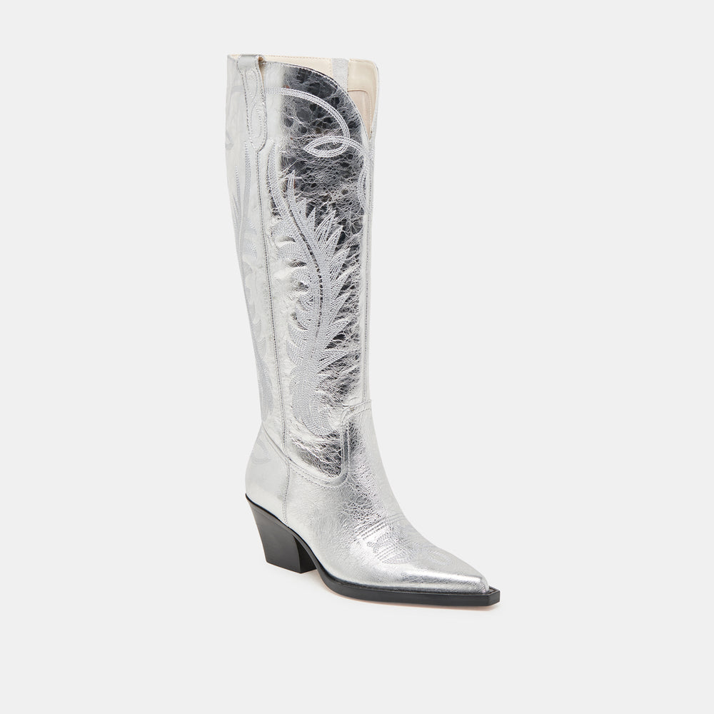 Dolce Vita SHOES | Ryatt Extra Wide Calf Silver Boots | Distressed Leather Boots
 – Dolce Vita