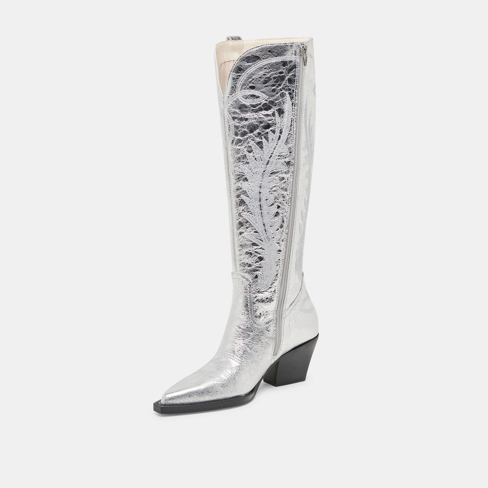 Dolce Vita SHOES | Ryatt Extra Wide Calf Silver Boots | Distressed Leather Boots
 – Dolce Vita