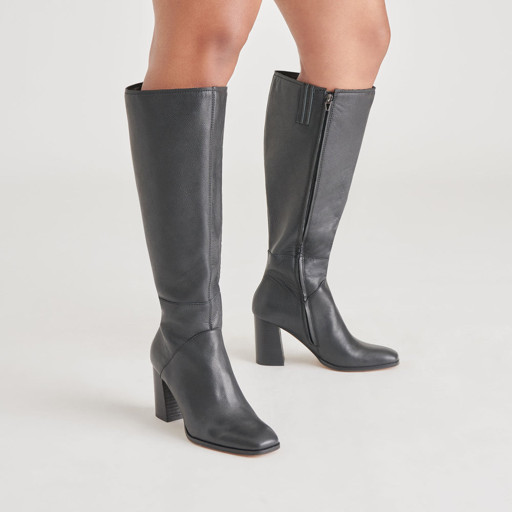 Dolce Vita SHOES | FYNN Wide Calf Boots Onyx Leather | Women's Onyx Knee-High Boots
 – Dolce Vita