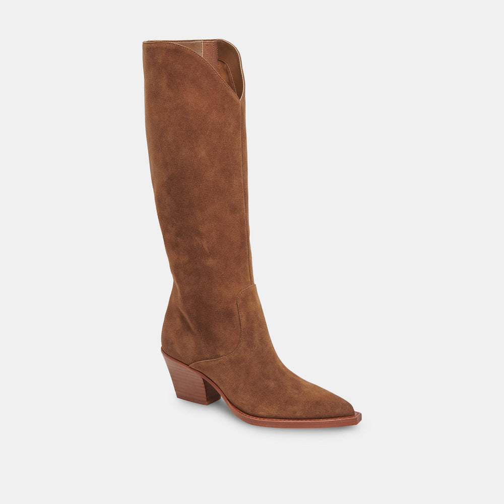 Dolce Vita SHOES | RAJ Wide Calf Boots Brown Suede | Women's Brown Suede Knee-High Boots
 – Dolce Vita