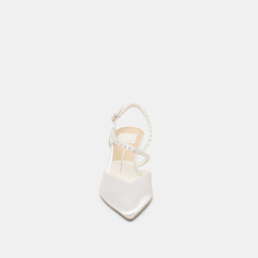 Dolce Vita SHOES | Kamra Pearl True White Satin Mid Heels
