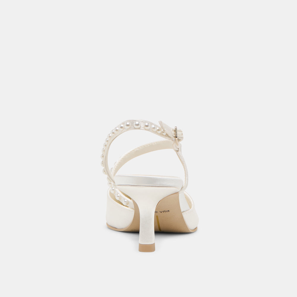 Dolce Vita SHOES | Kamra Pearl True White Satin Mid Heels