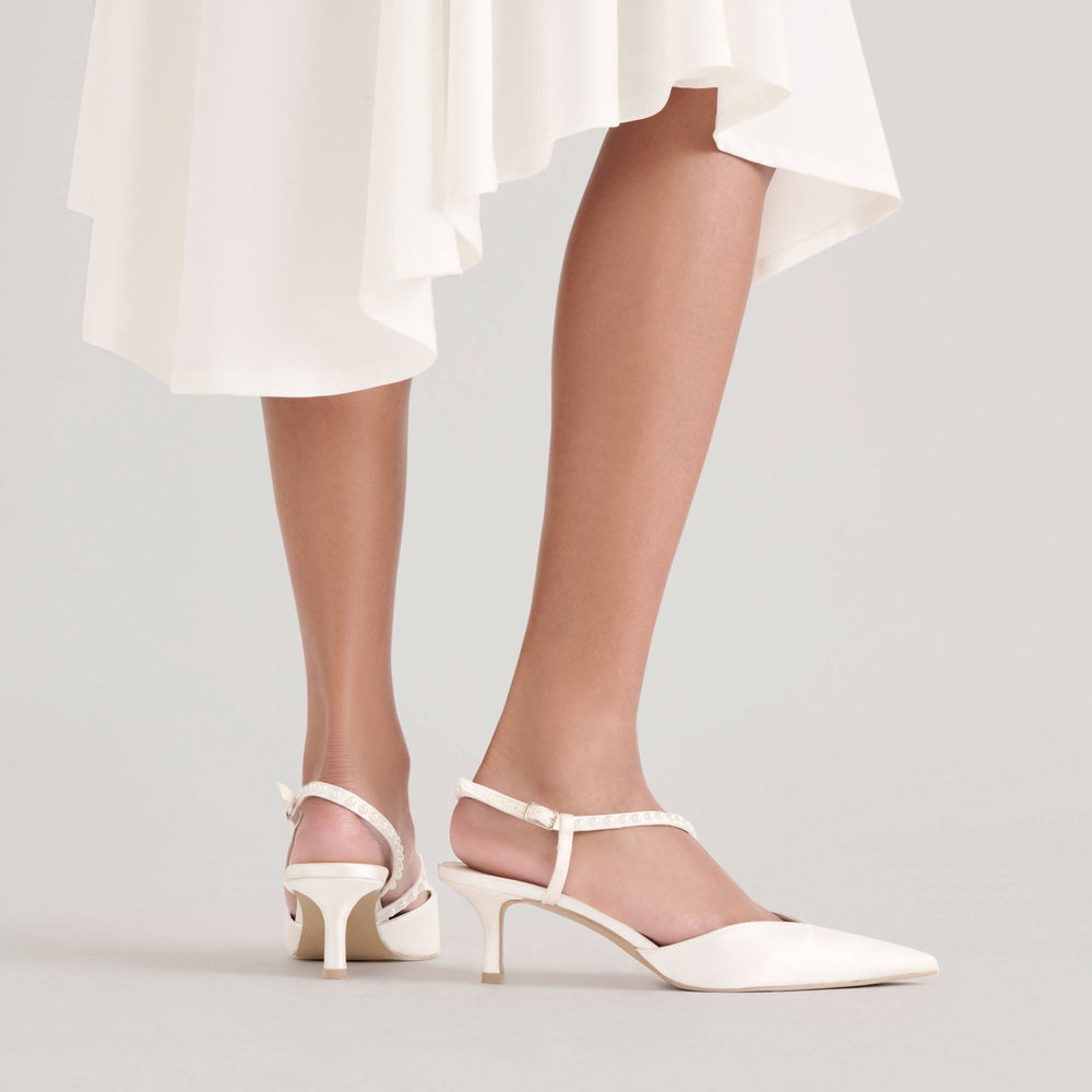 Dolce Vita SHOES | Kamra Pearl True White Satin Mid Heels