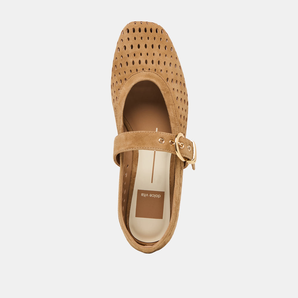 Dolce Vita SHOES | Mikel Lt Brown Perforated Suede Ballet Flats