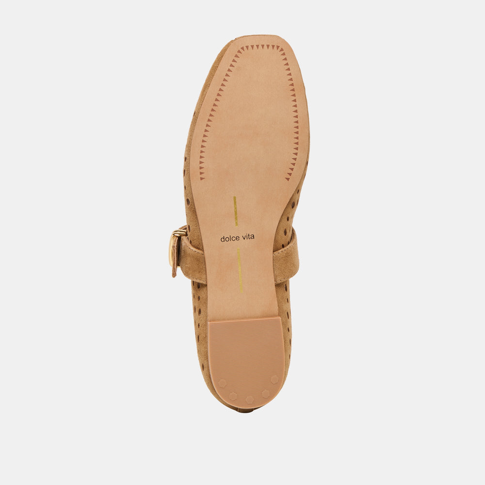 Dolce Vita SHOES | Mikel Lt Brown Perforated Suede Ballet Flats