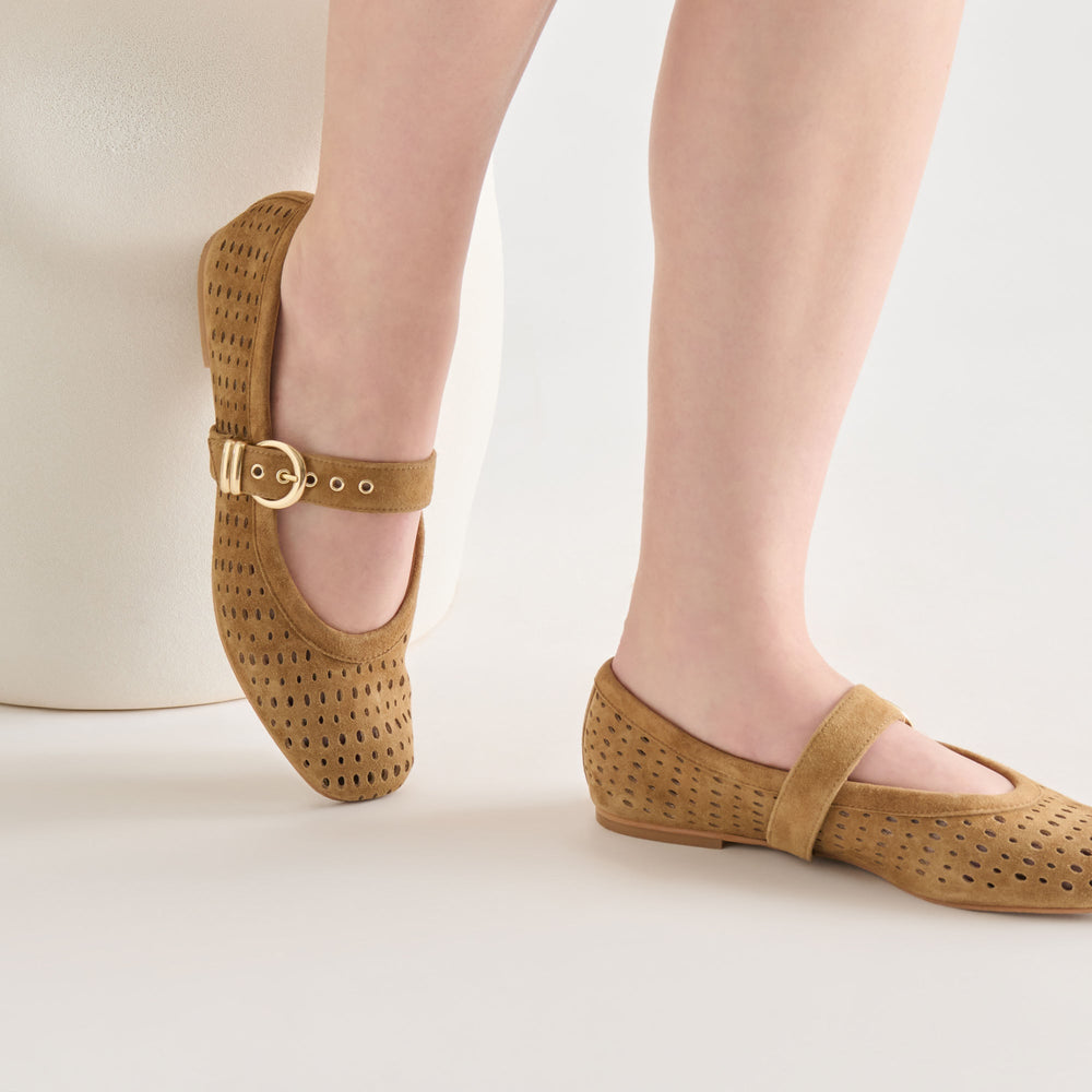 Dolce Vita SHOES | Mikel Lt Brown Perforated Suede Ballet Flats