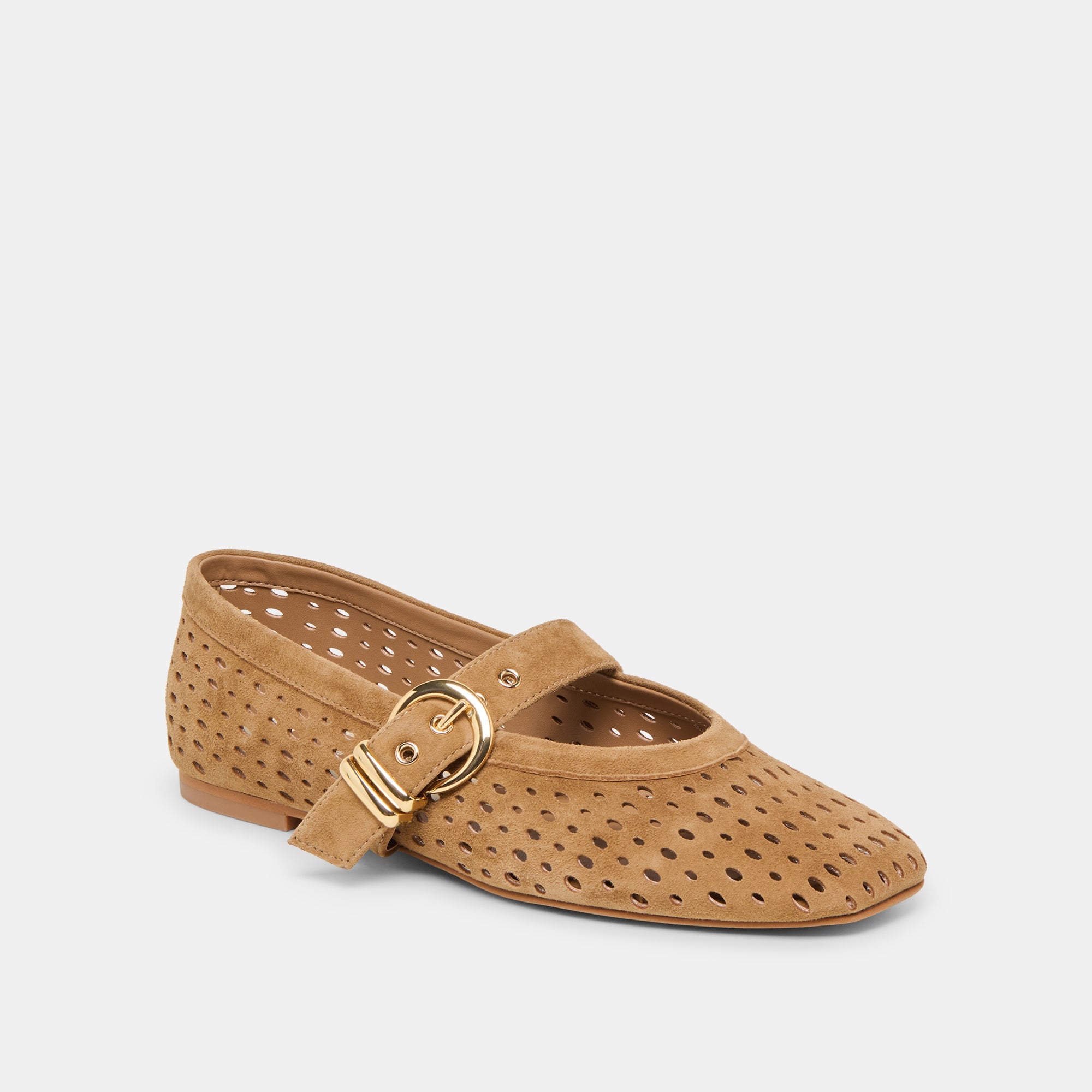 Dolce Vita SHOES | Mikel Lt Brown Perforated Suede Ballet Flats