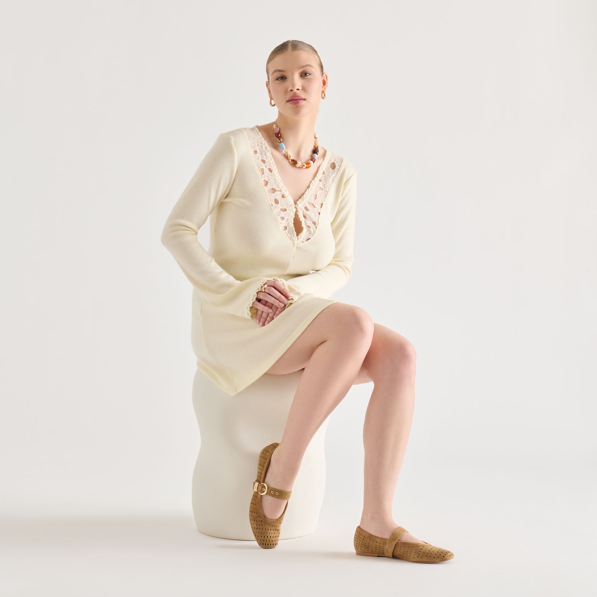 Dolce Vita SHOES | Mikel Lt Brown Perforated Suede Ballet Flats
