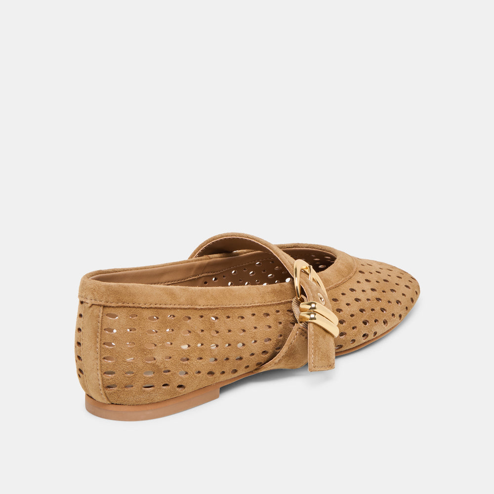 Dolce Vita SHOES | Mikel Lt Brown Perforated Suede Ballet Flats