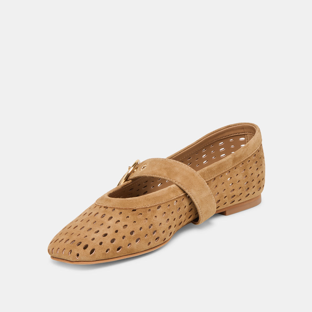 Dolce Vita SHOES | Mikel Lt Brown Perforated Suede Ballet Flats
