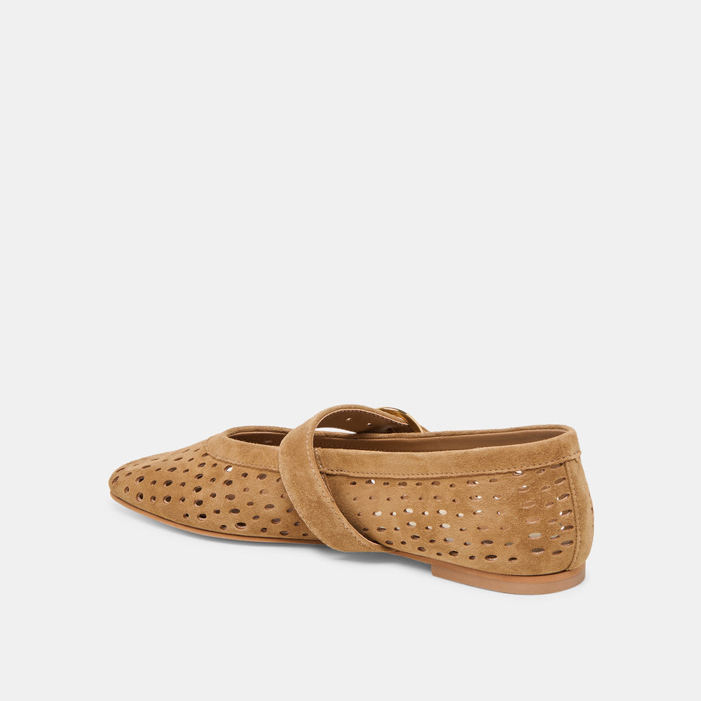 Dolce Vita SHOES | Mikel Lt Brown Perforated Suede Ballet Flats