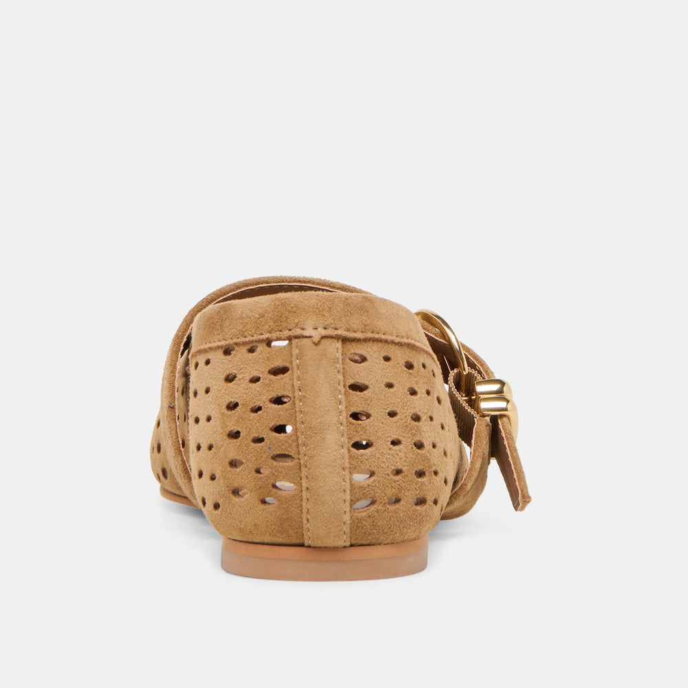 Dolce Vita SHOES | Mikel Lt Brown Perforated Suede Ballet Flats