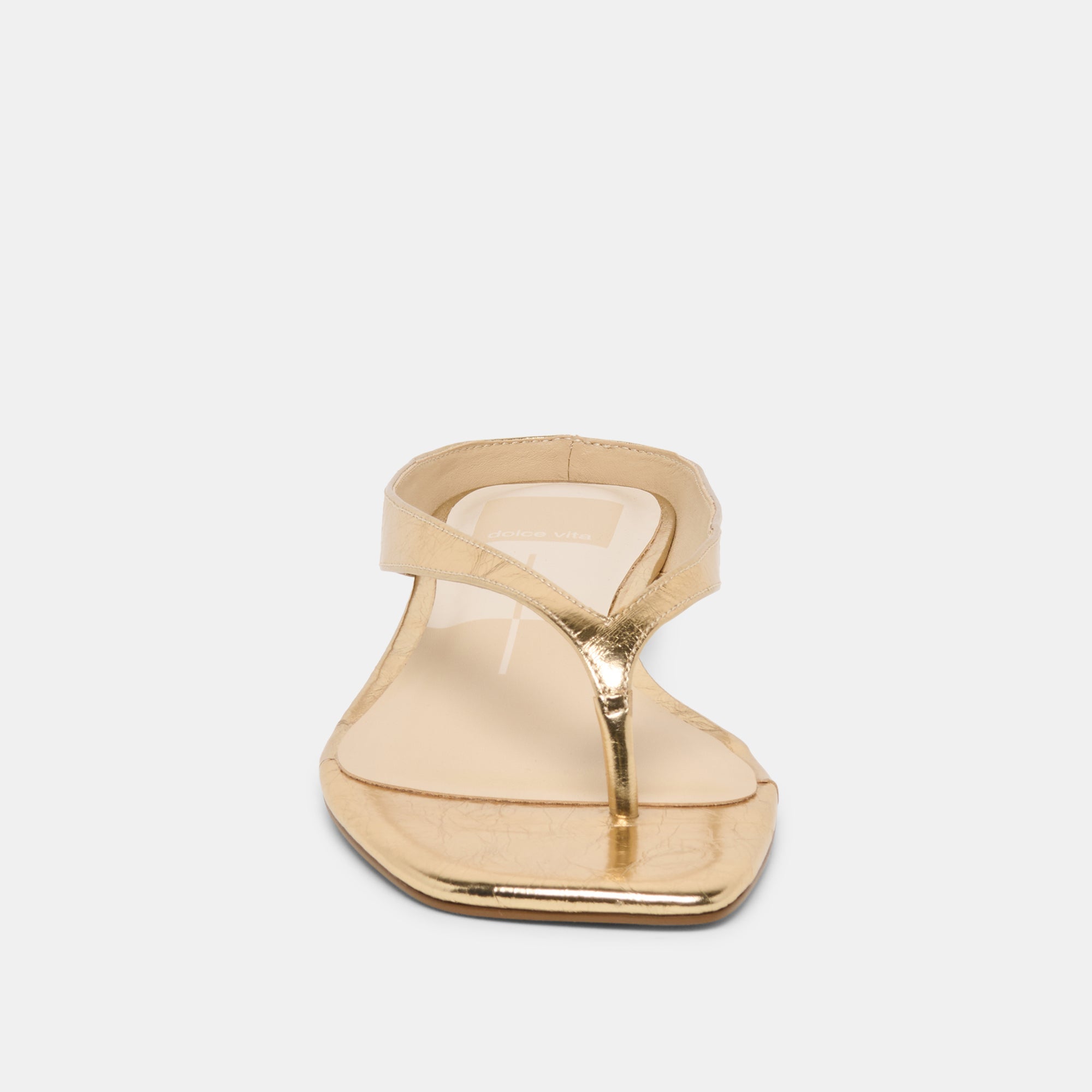 Dolce Vita SHOES | GIZEL Gold Crinkle Patent Thong Square-Toe Sandals