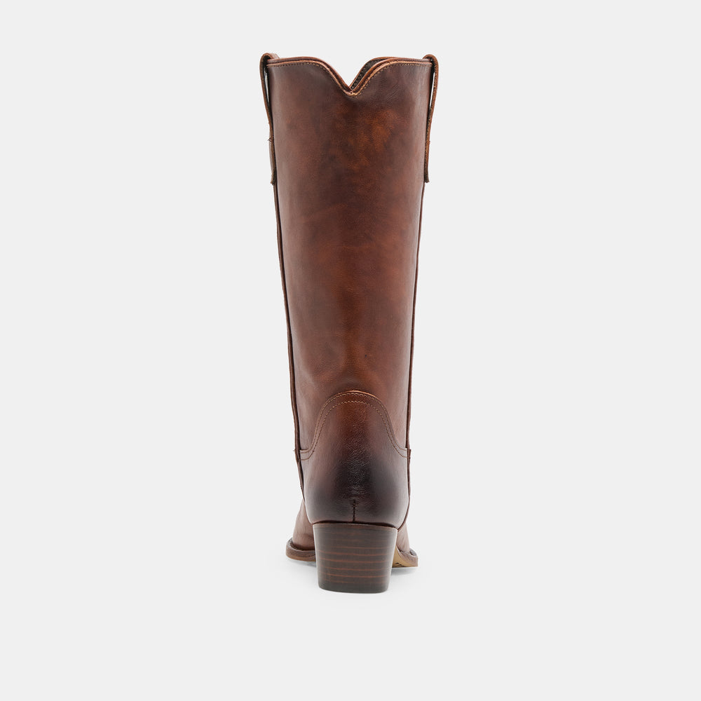 Dolce Vita SHOES | VIGLA Chestnut Leather Pointed-Toe Western Boots