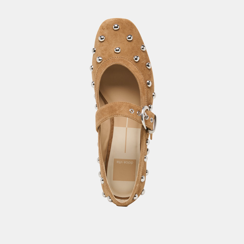 Dolce Vita SHOES | Mikel Stud Lt Brown Suede Ballet Flats