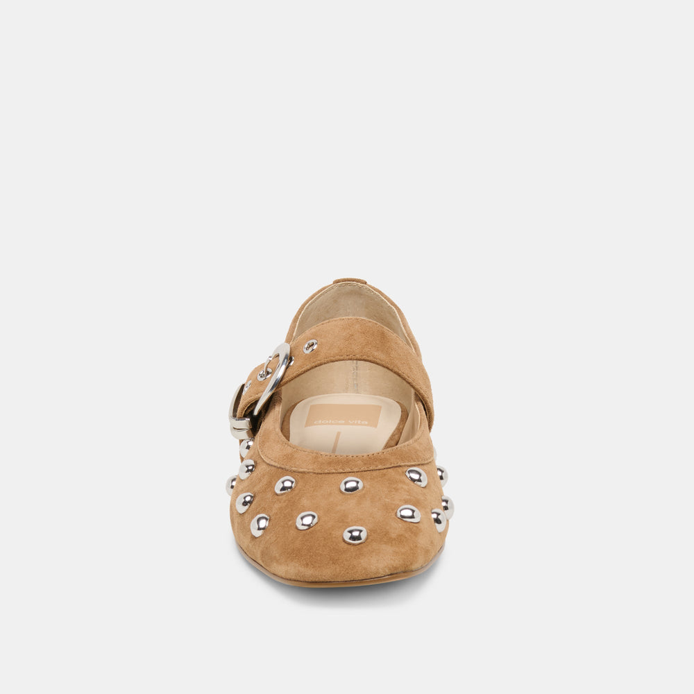Dolce Vita SHOES | Mikel Stud Lt Brown Suede Ballet Flats