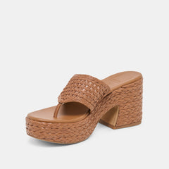 Dolce Vita SHOES | RIPPLE Mid Brown Raffia Platform Thong Block Heel