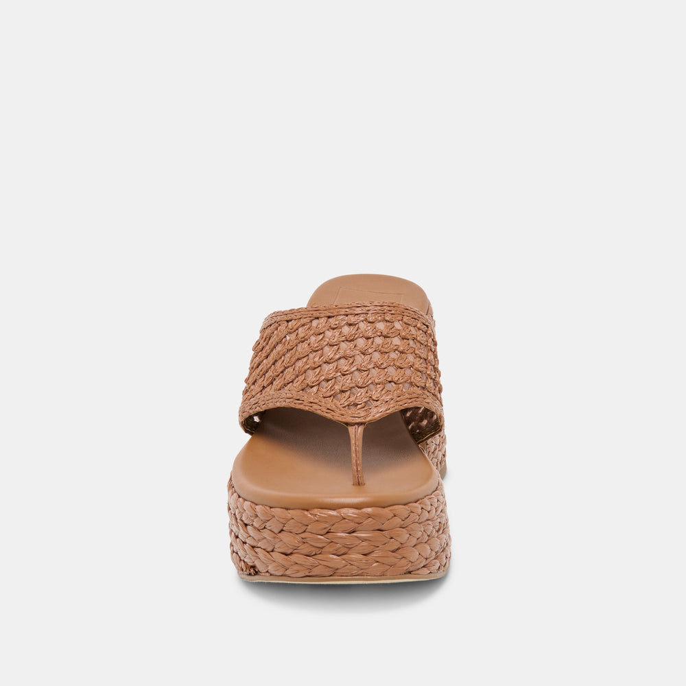 Dolce Vita SHOES | RIPPLE Mid Brown Raffia Platform Thong Block Heel