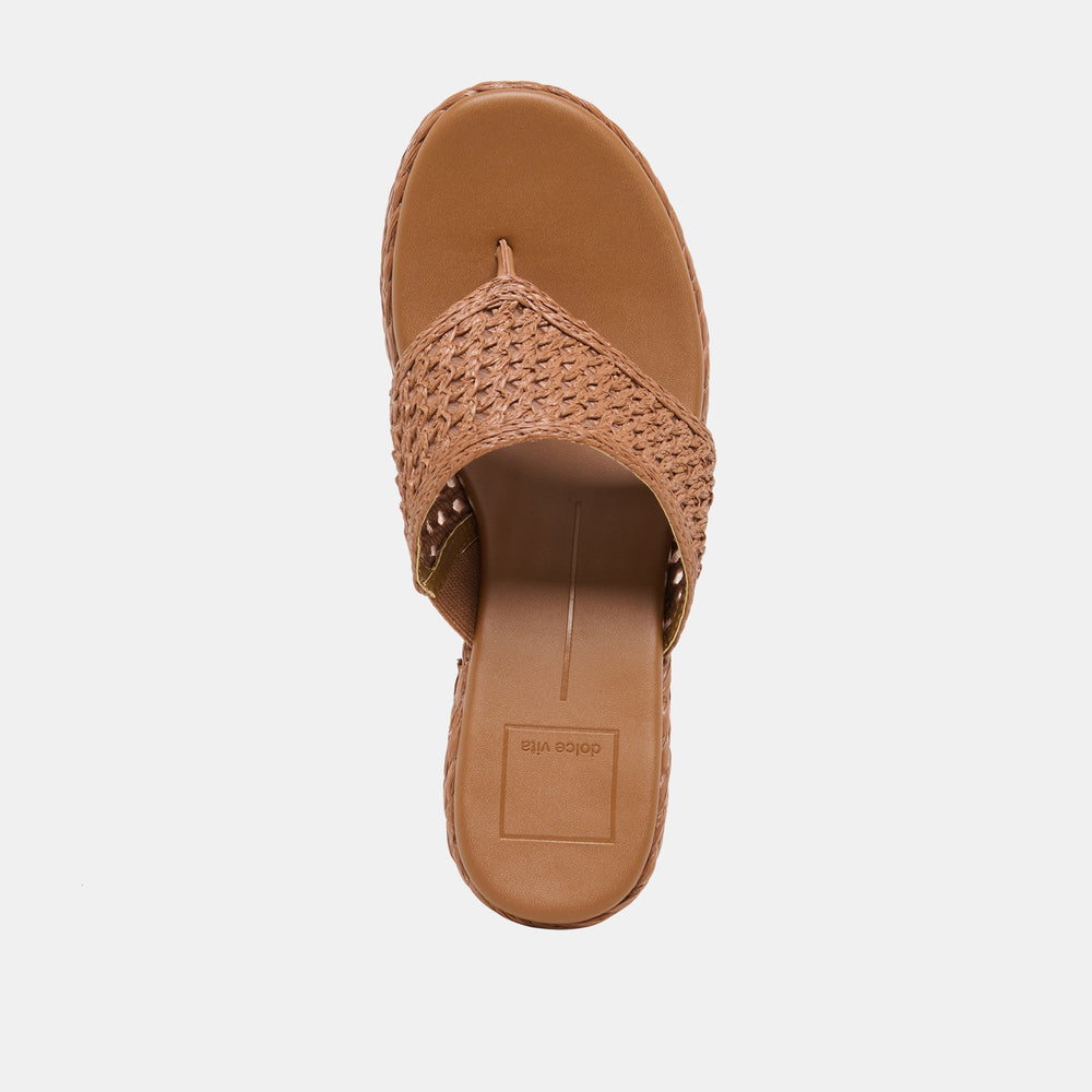 Dolce Vita SHOES | RIPPLE Mid Brown Raffia Platform Thong Block Heel
