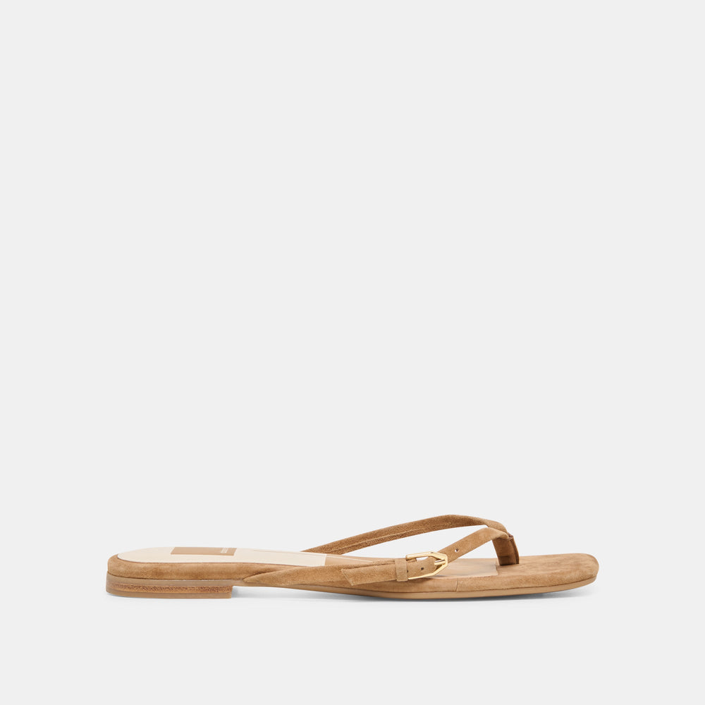 Dolce Vita SHOES | MALTA Lt Brown Suede Buckle Flip-Flop Sandals