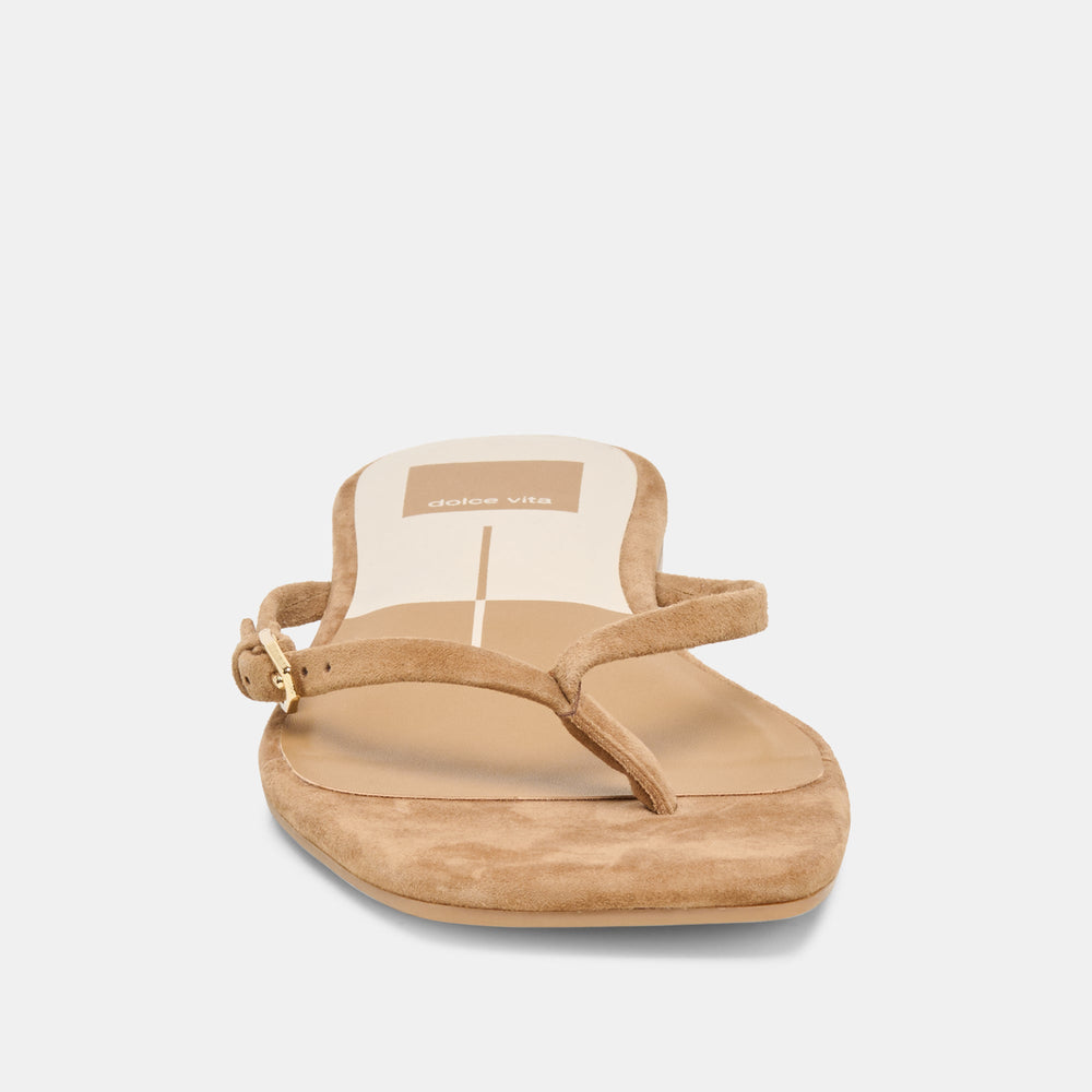Dolce Vita SHOES | MALTA Lt Brown Suede Buckle Flip-Flop Sandals