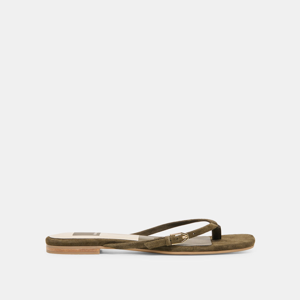 Dolce Vita SHOES | MALTA Dk Olive Suede Buckle Flip-Flop Sandals