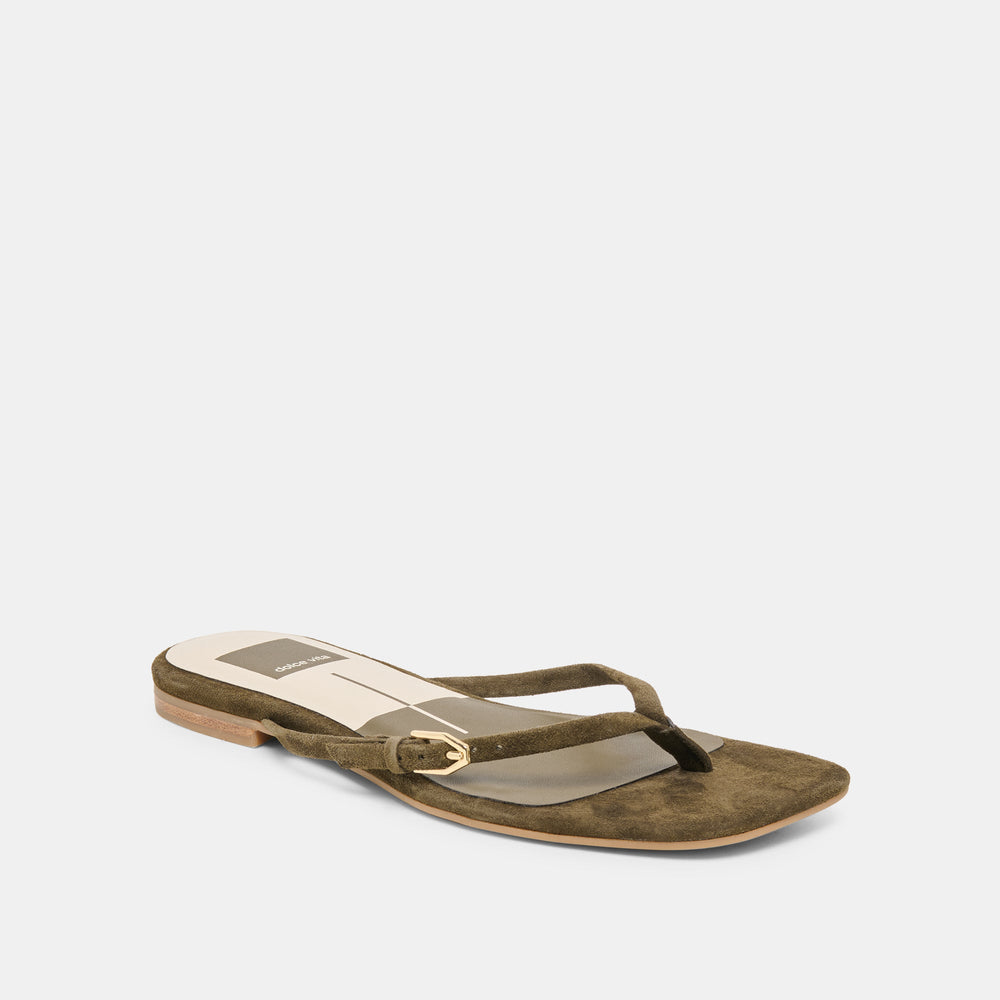 Dolce Vita SHOES | MALTA Dk Olive Suede Buckle Flip-Flop Sandals