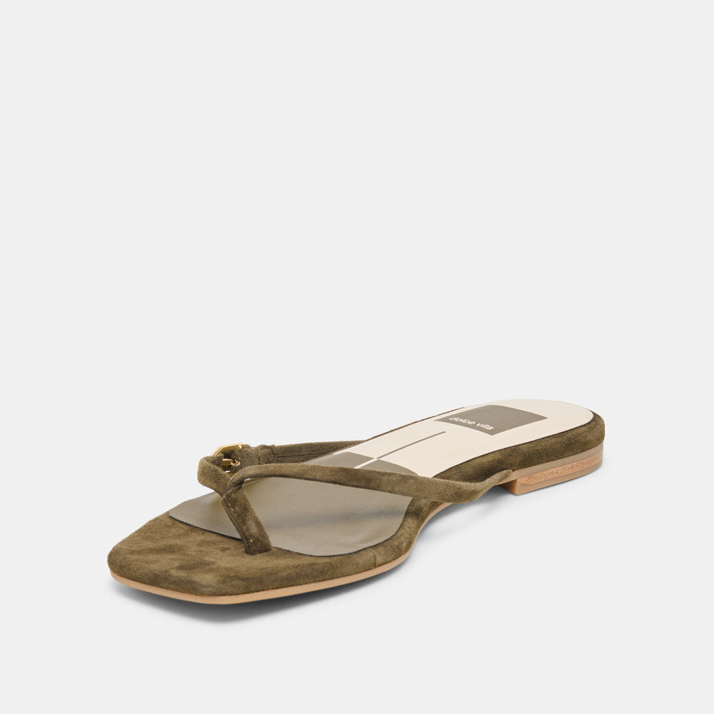Dolce Vita SHOES | MALTA Dk Olive Suede Buckle Flip-Flop Sandals