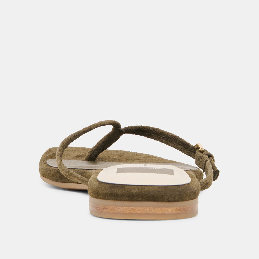 Dolce Vita SHOES | MALTA Dk Olive Suede Buckle Flip-Flop Sandals